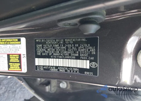 2020 Toyota Camry Le z USA, uszkodzony, nr VIN 4T1C11AK7LU889386